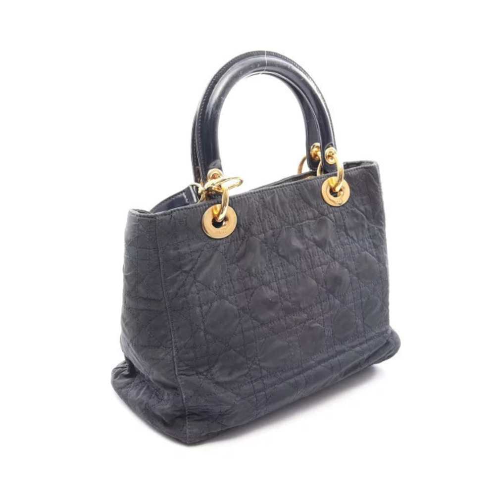 Dior Cannage  Leather Christian Blue LADY Vernis Handbag Navy Patent Blue